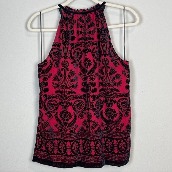 Max Studio Red Black Burnout Velvet Embellished Sleeveless Top S - Picture 6 of 7